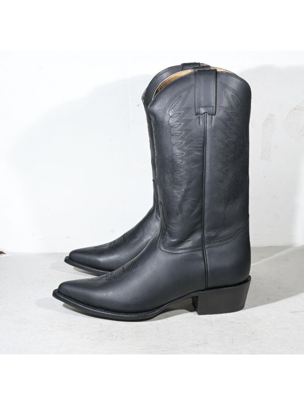 Vintage Black Leather Western Cowboy Boots Deadstock Matte Finish Men's Size 10 - Picture 2 of 6